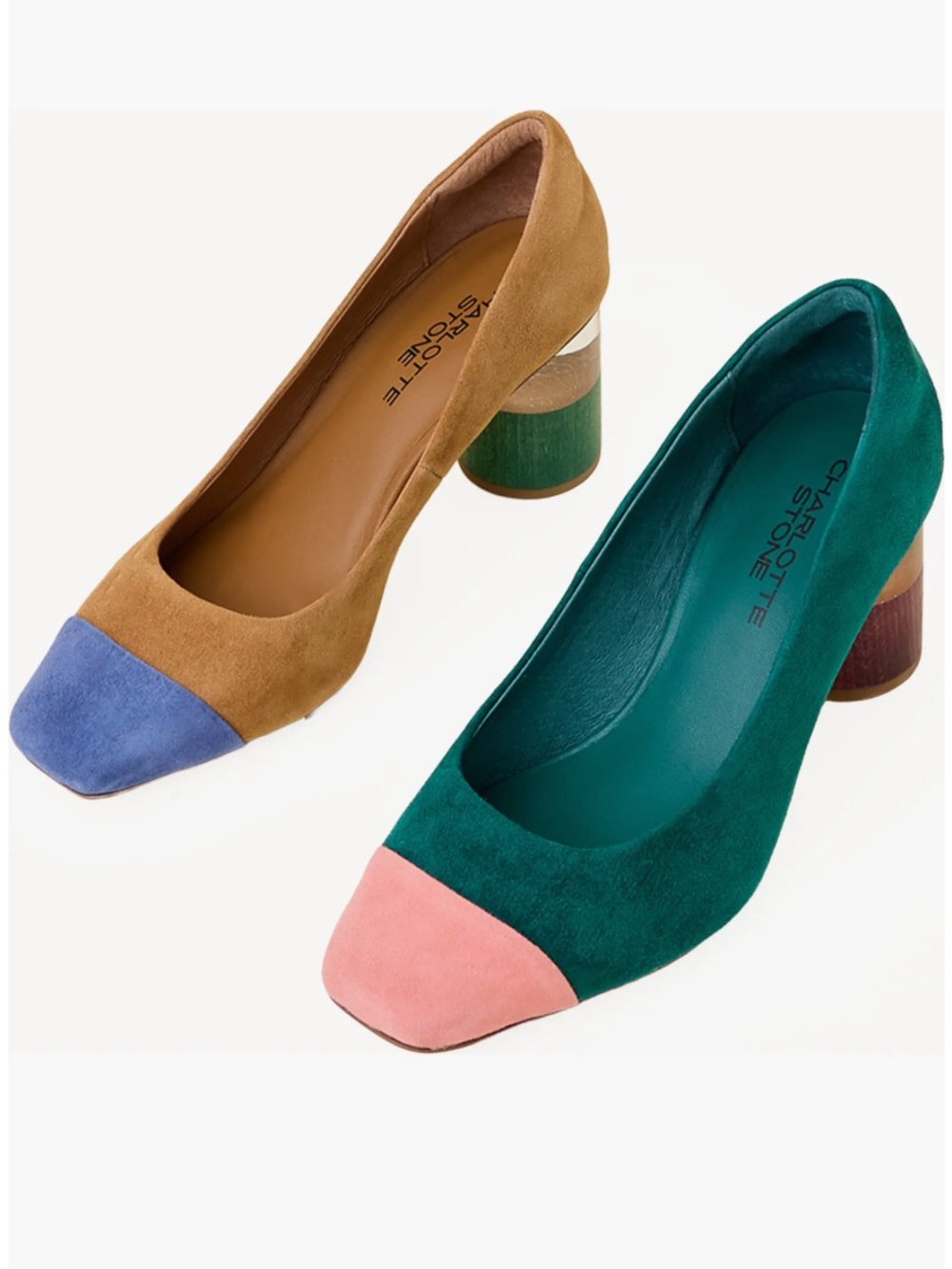 Charlotte Stone Risa Mismatch Cap Toe Pump Heels Suede Leather Multicolor size 7